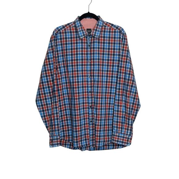 Hugo Boss Blue Red Cotton Check Long Sleeves Casual Shirt size XL - Picture 10 of 10